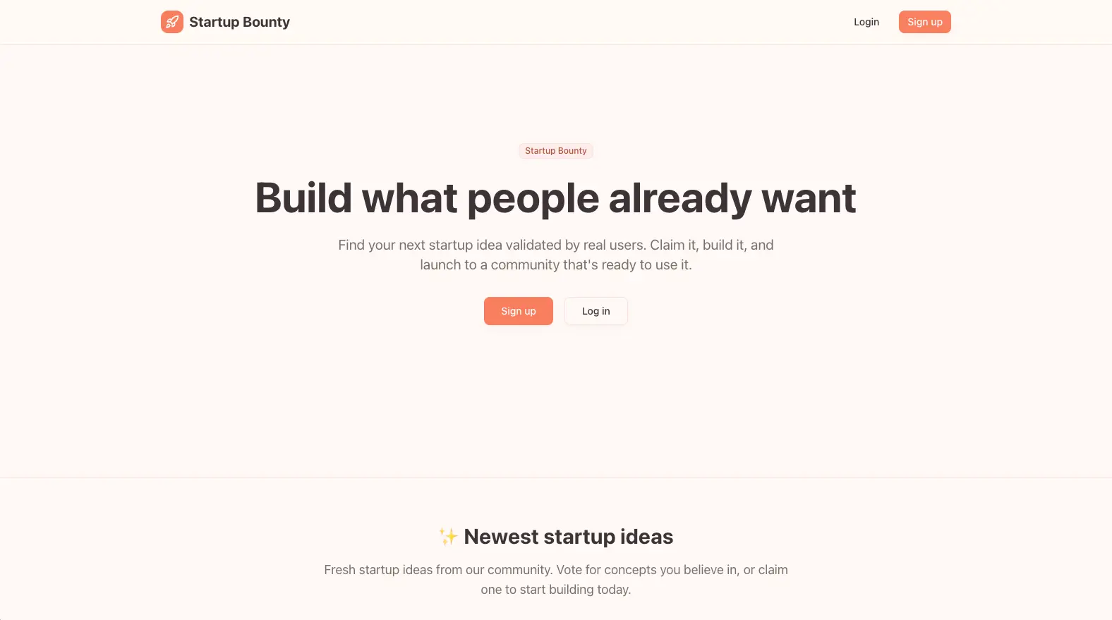 Startup Bounty Homepage Screenshot